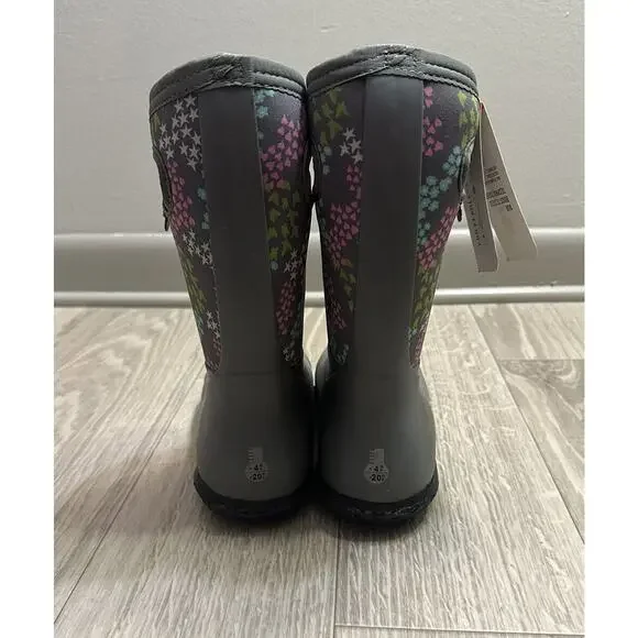 Bogs Youth York Star Heart Mid Calf Grey Pull On Rubber Rain Boots Sz 1 - Picture 6 of 9